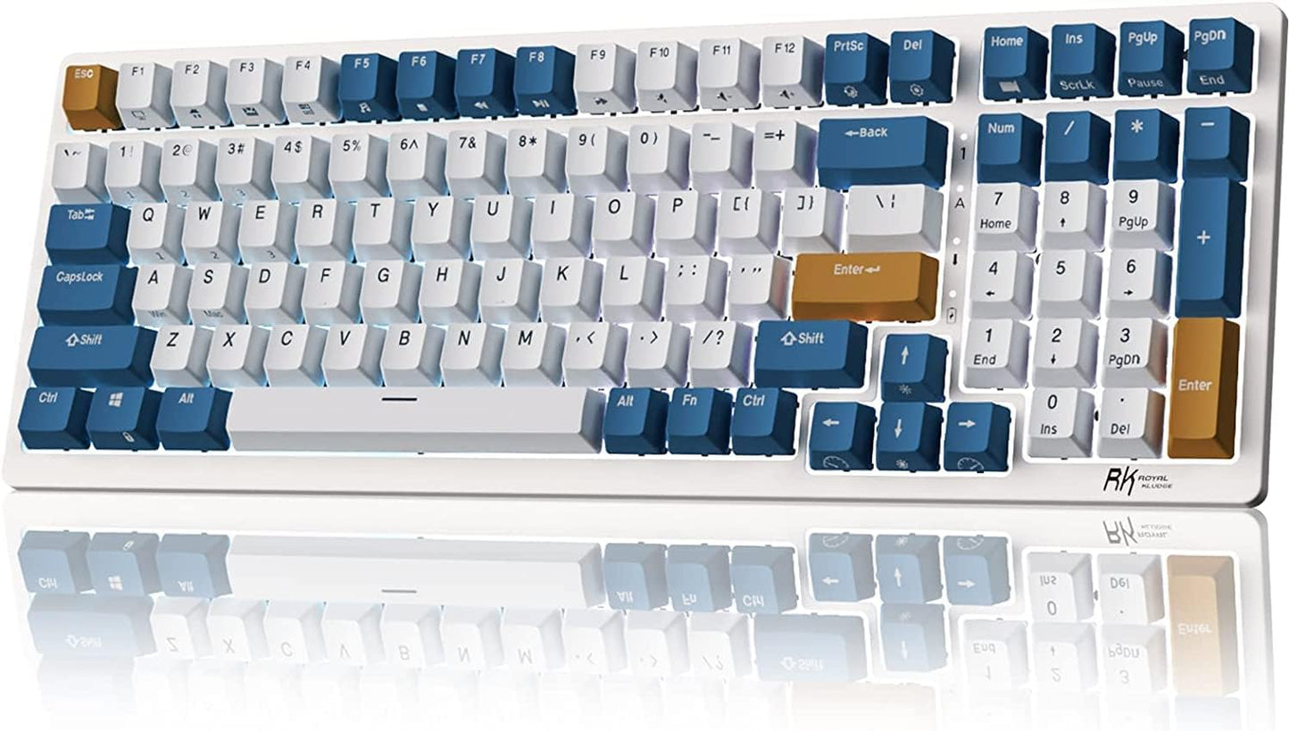 RK98 Wireless Mechanical Keyboard Triple Mode 2.4G/BT5.1/USB-C 100 Keys Hot Swappable Brown Switches with Number Pad RGB Backlit 3750Mah Battery NKRO Gaming Keyboard Ergonomic Design